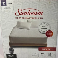 Sunbeam Heated Mattress Pad Twin Size White 10 Heat Settings Auto Off New Box