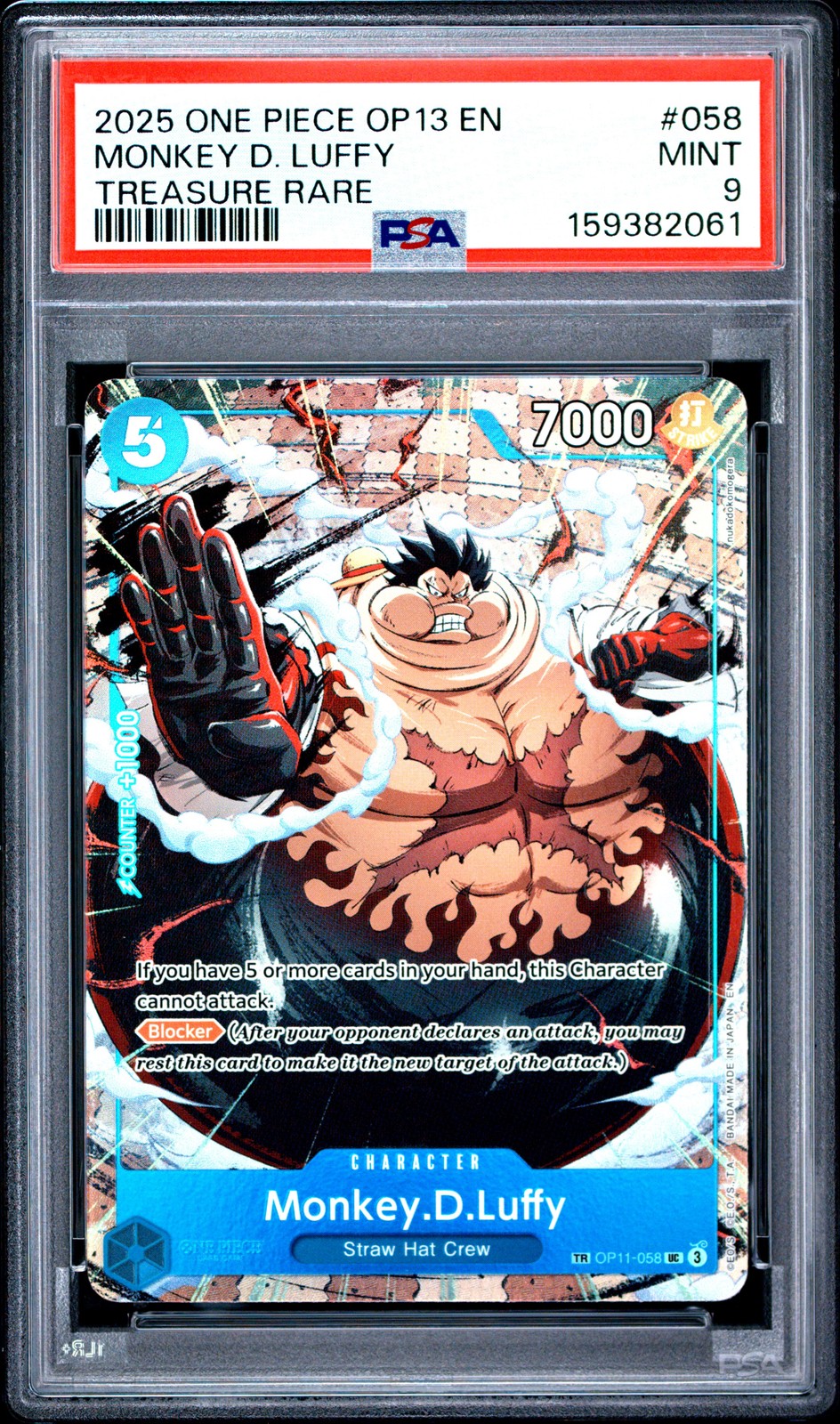 2025 ONE PIECE OP13-CARRYING ON HIS WILL TREASURE RARE MONKEY D. LUFFY PSA 9