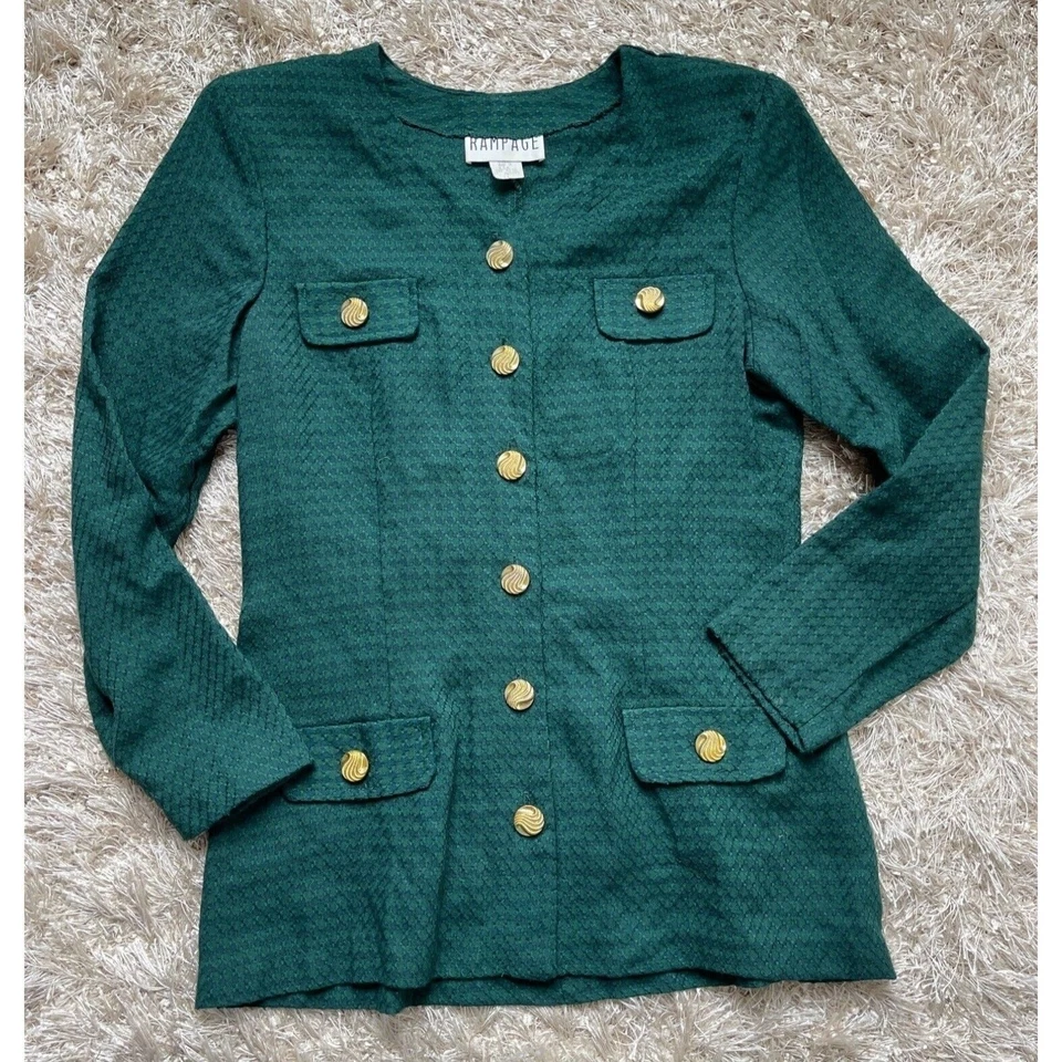 Vintage Rampage Skirt Suit Juniors 11 Houndstooth Career Y2K Secretary 90s Green - Image 2 of 4