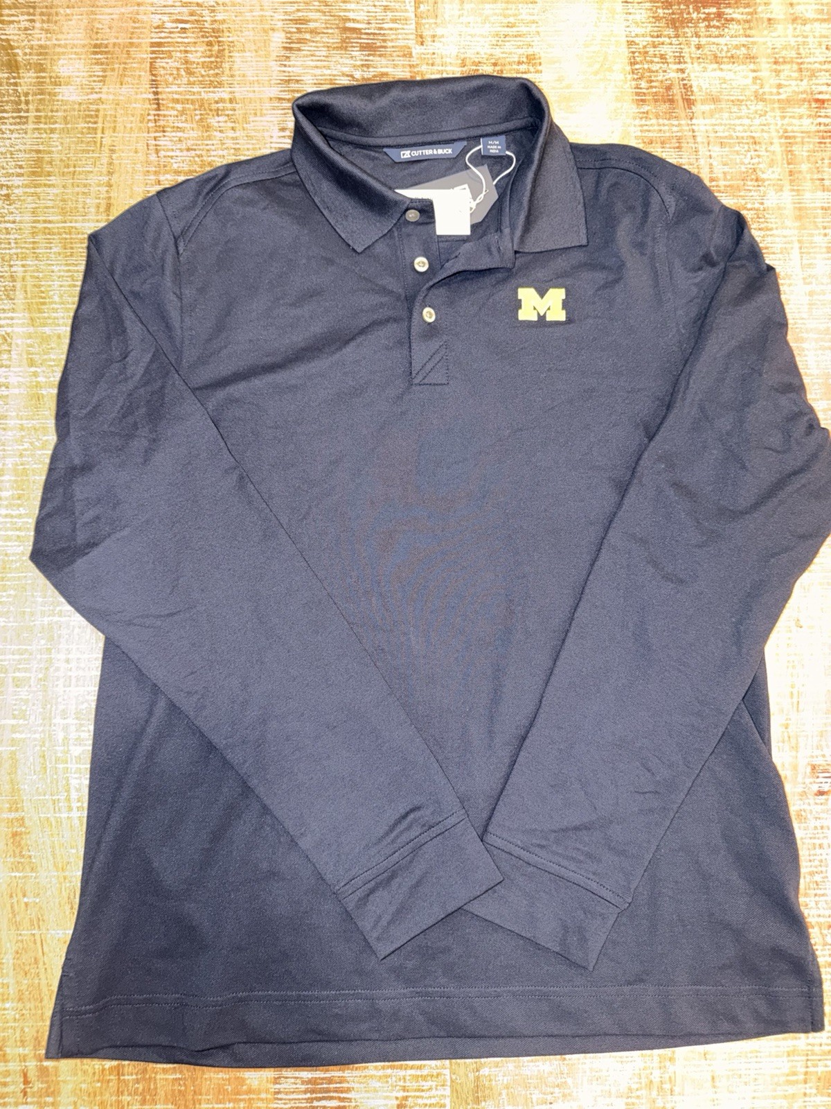 Michigan Wolverines Long Sleeve Polo Size Medium Cutter & Buck New With Tags