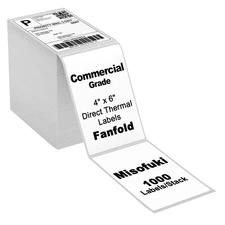 4x6 1 Stack 1000 Labels Fanfold Direct Thermal Shipping Labels Compatible wit...