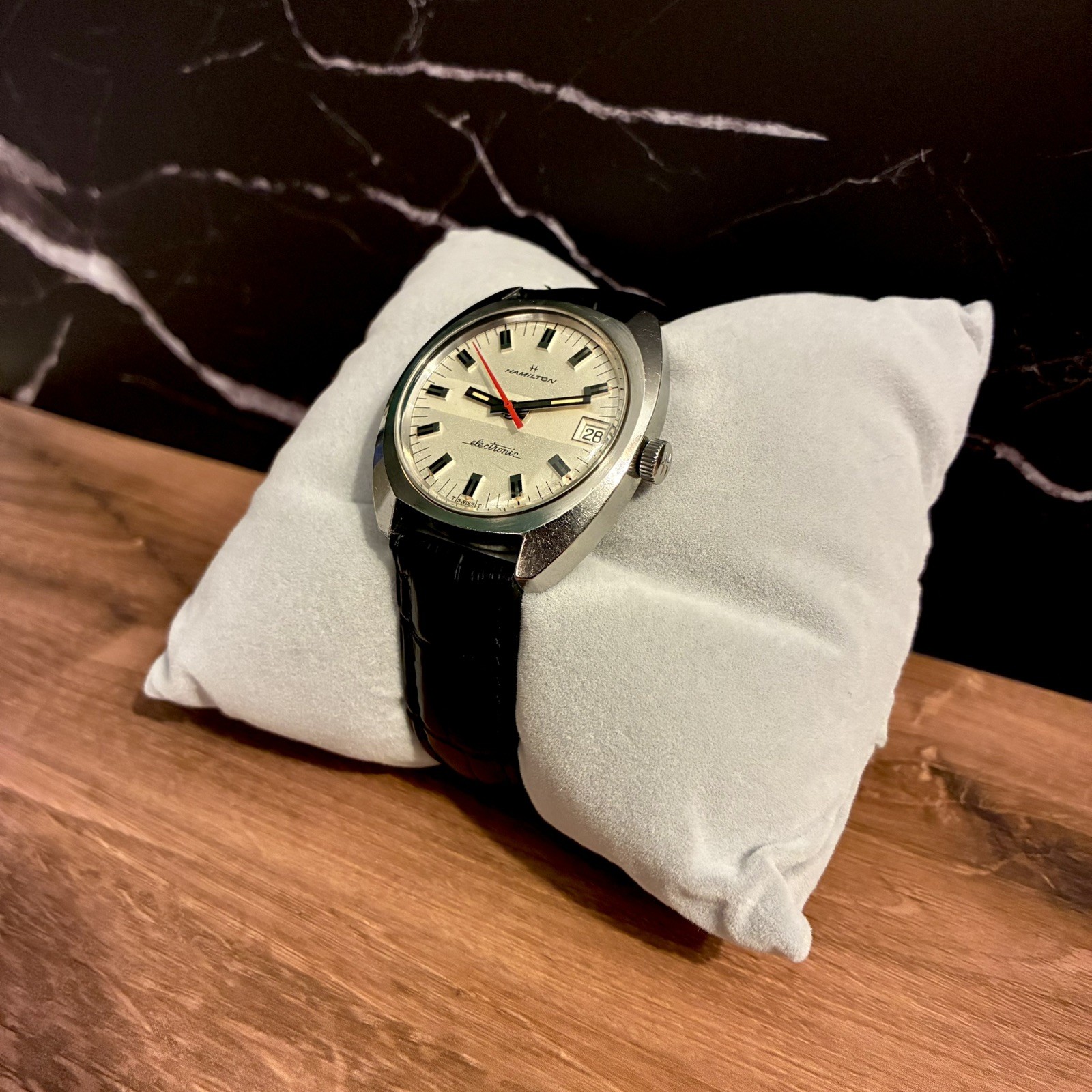 Hamilton Electronic with Date Indicator, Black Le… - image 3