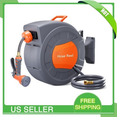 Retractable Garden Hose Reel 1/2'' x 100FT Wall Mounted Heavy Duty Water Hose