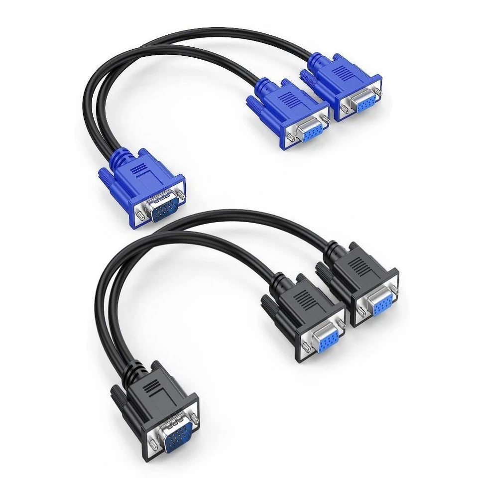 1 PC to 2 Way VGA SVGA Monitor Y Splitter Cable Lead 15Pin Male TFT LCD H8C7 - Image 2 of 4