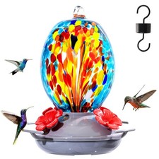 Hand Blown Glass Hummingbird Feeder - 19OZ Plastic Base Feeders for Outdoors