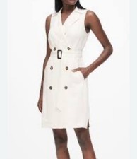 Banana Republic Khaki Safari Double-Breasted Trench Dress Shift Fit Belted sz 0