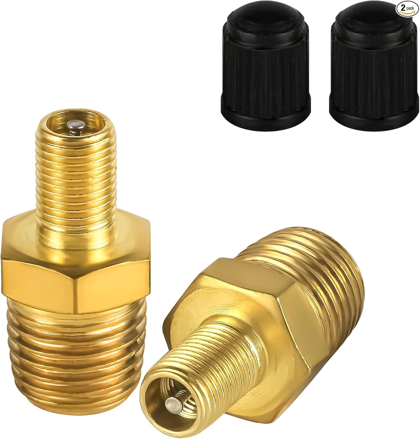 2pcs Brass Air Inflator Adapter, 1/4" NPT (M) to Standard Valve for Schrader (M)