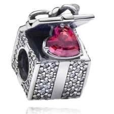 Love Gift Box Charms for Bracelets 925 Sterling Silver with Cubic Zirconia Penda