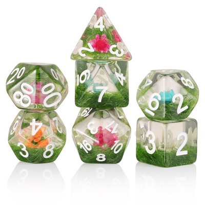 Handan Resin DND Dice Set Handmade Flower D&D Die Filled with Flowers and Gra...