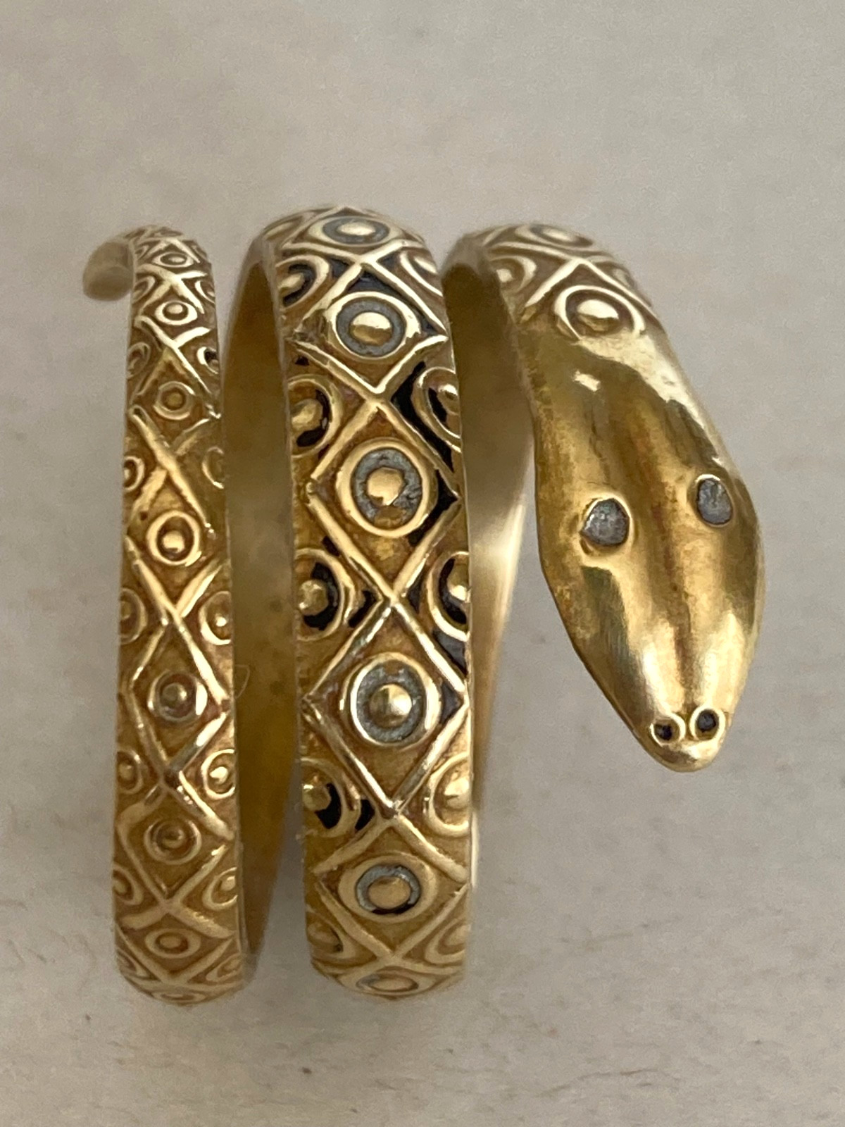 Vintage Gold over brass Coiled Snake Ring - Spain