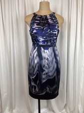 Elie Tahari Abstract Print Silky Knee Length Tank Dress Blue Purple Gray Black S