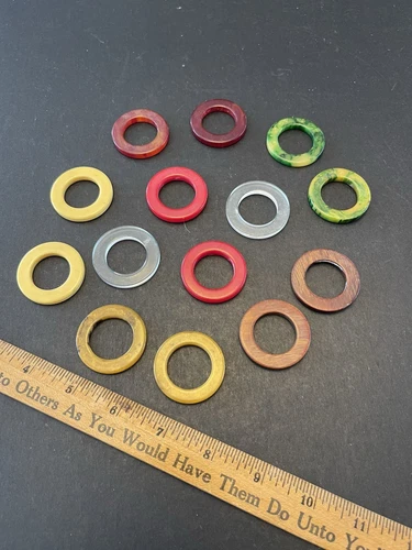 Vintage Lot 14 Bakelite Catalin Rings Round Parts Pieces for Jewelry or Crafts