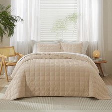 Velvet Full/Queen Size Quilt Set 3 Pieces, Lightweight Soft Bedspread Coverle...