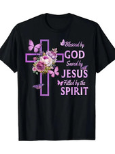GILDAN TEE Inspirational Blessed By God, Saved By Jesus Christian T-Shirt