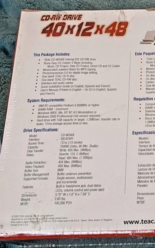 NEW ! TEAC CD-RW Drive CD-W540E/kit CD-RW DRIVE 40x12x48 CD Burner CD-R/CD-RW - Image 3 of 4