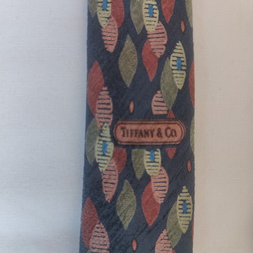 Tiffany & Co Silk Tie Geometric Pattern Blue Orange Made in Italy 3.5" - Picture 4 of 7