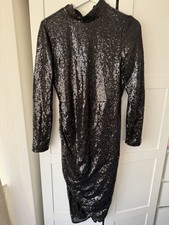 SHEIN Black Sequin High Neck Size 12 Bodycon Party Dress Night Out Long Sleeve