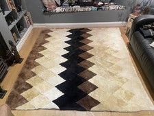 Original 1970s Deep Pile Cream Brown Black Fur Large Rug Carpet Vintage Retro