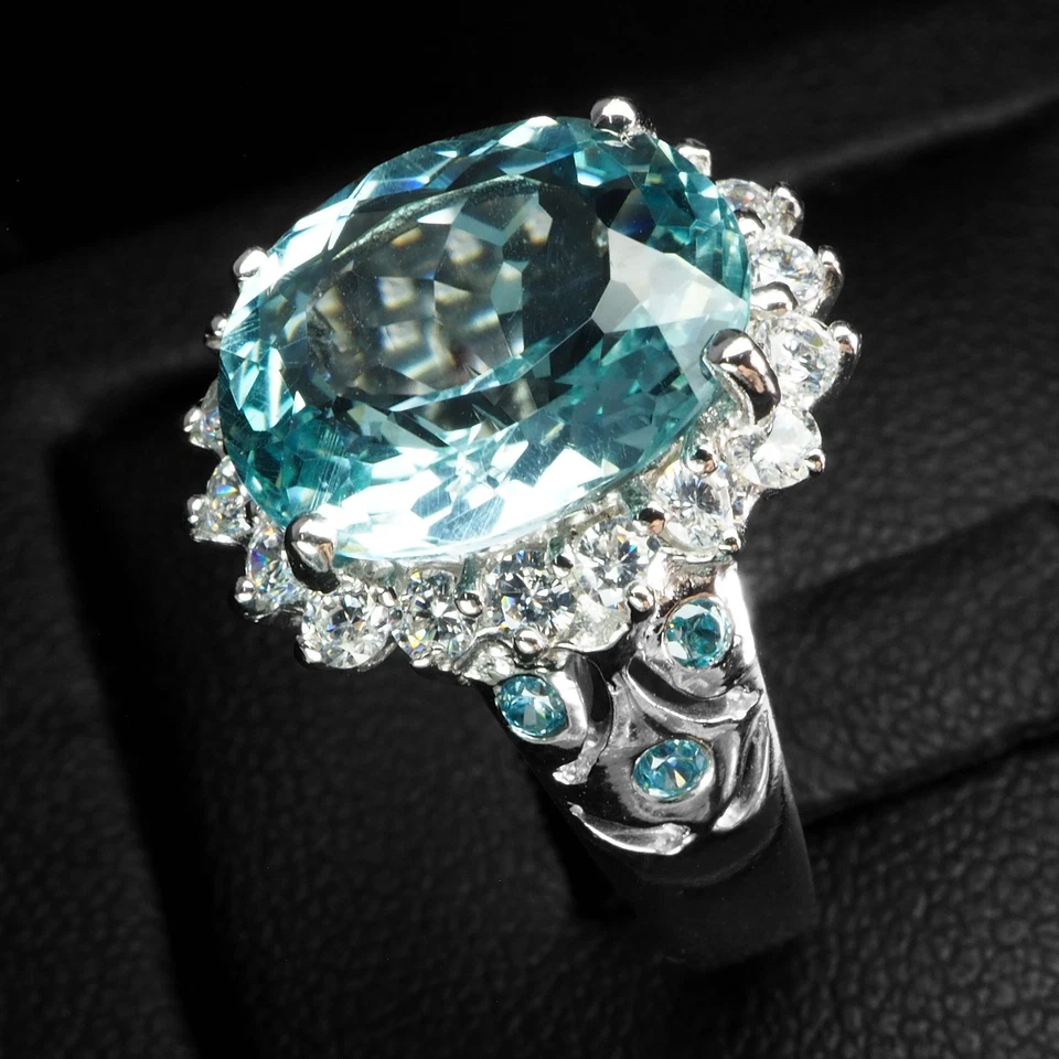 Fabulosos anillos de oro blanco de plata de ley 925 de 5 quilates aguamarina azul cielo talla 5,75 Foto 4 de 4