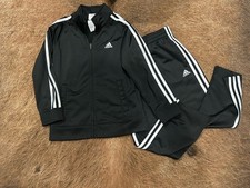 Adidas Boys Athletic Suit Pants/Jacket Size 7 Black W/white Stripe