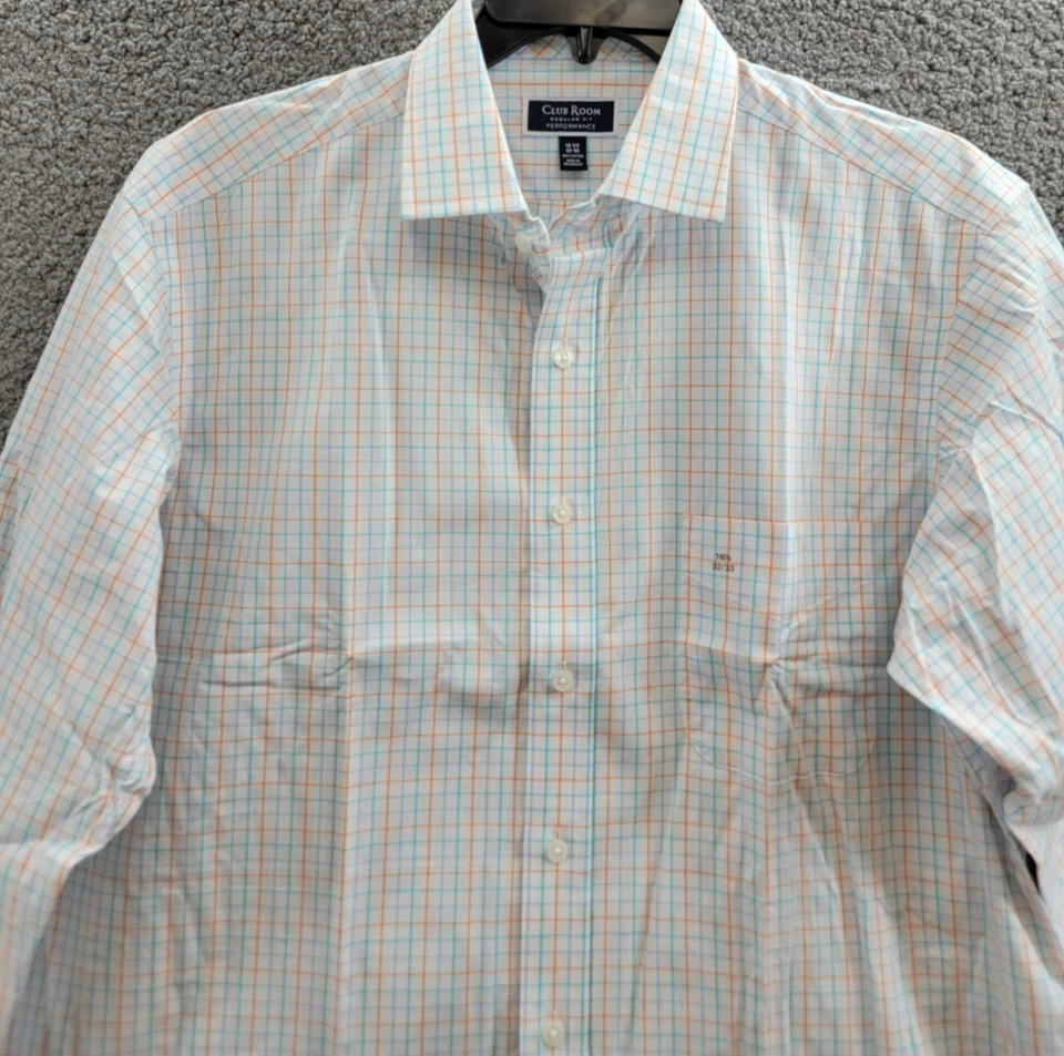 Camisa de vestir Club Room ajuste regular rendimiento para hombre 16,5 32-33 naranja/aqua L/S Foto 3 de 4
