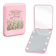 Cute Floral Travel Compact Mirror with Light for Purses 1X/2X Magnification S...