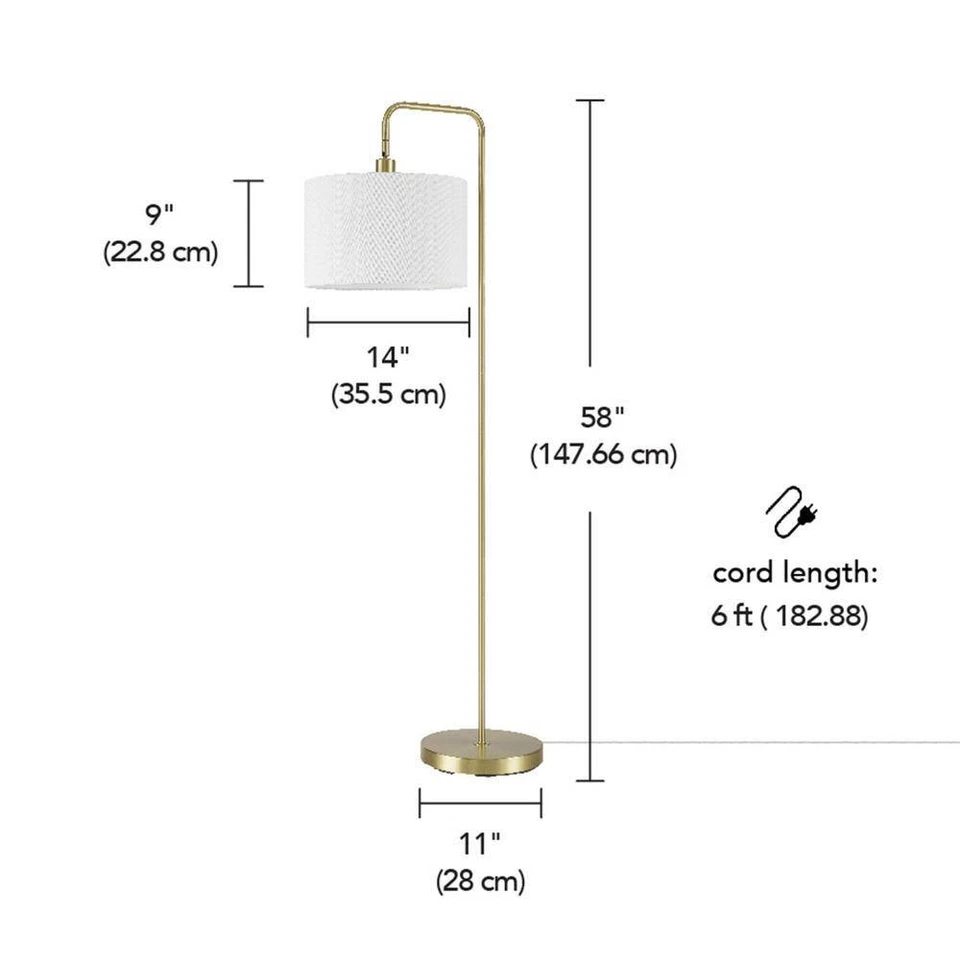 Lámpara de pie Globe Electric 58" latón blanco lino pantalla interruptor de encendido/apagado moderno Foto 4 de 4