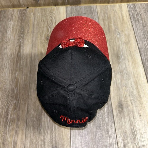 Disney Womens Minnie Mouse Black Baseball Cap Hat 3D Bow Red Glitter Rim - Picture 6 of 11