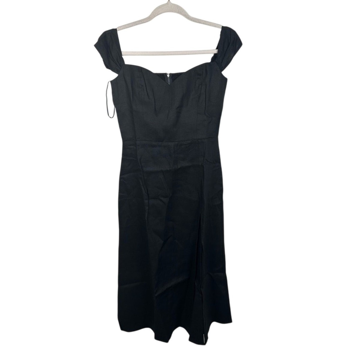 Reformation Black Linen Dress in Black Size 6 Cap Sleeve High Slit Coquet  NWT | eBay