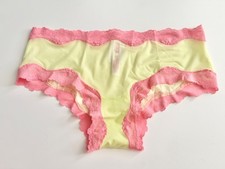 Victoria's Secret PINK Wink Nwt Yellow Mesh Coral Lace Trim Cheeky Panty Nwt