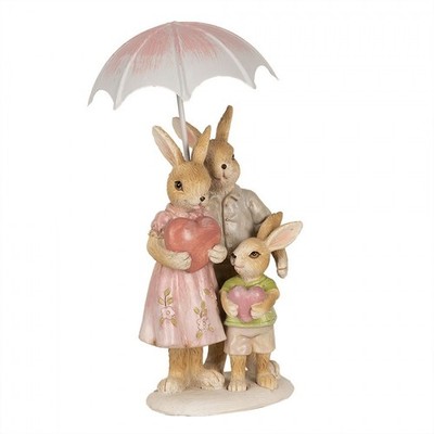 Clayre & Eef  Hasenfamilie Figur Hase Osterhase Kaninchen mit Herz u. Schirm