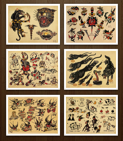 8.5x11 Sailor Jerry Classic Set 1 Vintage Tattoo Flash