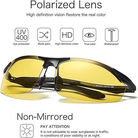 Aluminum Night Driving Glasses Anti Glare Polarized - Night Vision Glasses  for Driving Biking Fishing, Yellow Tint Polarized Lens Night Glasses for  Men & Women, Aluminum Frame