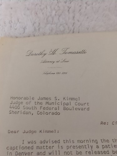1977 Littleton CO Letterhead Dorothy Tomasetti Attorney SIGNED To Municipal Ct - Picture 2 of 5