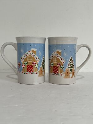 Royal Norfolk Winter Mug Gingerbread  Snow 12oz Christmas Coffee Tea Set of 2