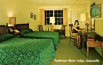 Ponderosa Motor Lodge Hotel Gainesville FL 1966 TV ON Postcard State Road 121