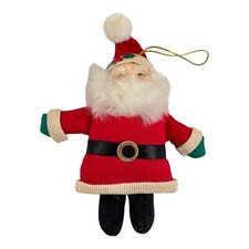 Vintage Santa Claus Fabric Stuffed Celluloid Face Blue Eyes Christmas Ornament