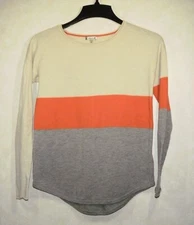 Smartwool Sweater Women XS Beige Gray Coral Striped Merino Wool Blend Long Sleev