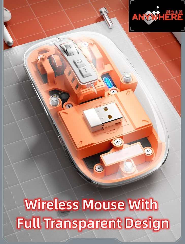 Transparent Gaming Mouse 2.4G Bluetooth-compatible Wireless Mouse with RGB Light Foto 2 de 4