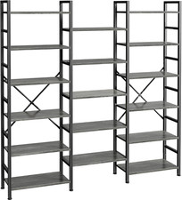Triple 6 Tier Bookshelf, Bookcase with 17 Open Display Shelves, Wide Book Shelf