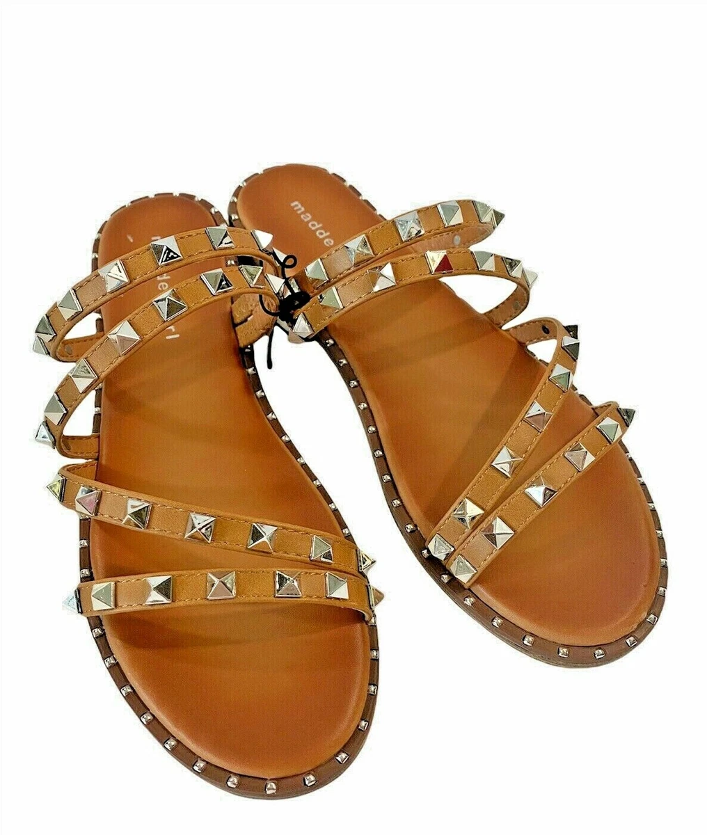 Steve Madden studded Skylar Sandals Women s Size 10 M Tan Silver Studs New