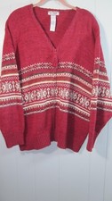 Tiara Sweater Women's XL Red Fair Isle Full Zip Tassel Colorful Vintage 2004
