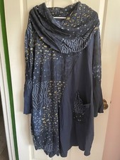 Navy Blue Patchwork-like Cowl Neck Dress, 2X