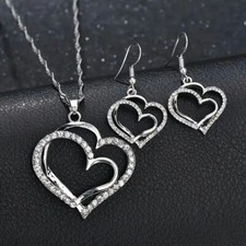 Heart-Shaped Pendant Necklace  Earrings Set With Crystals