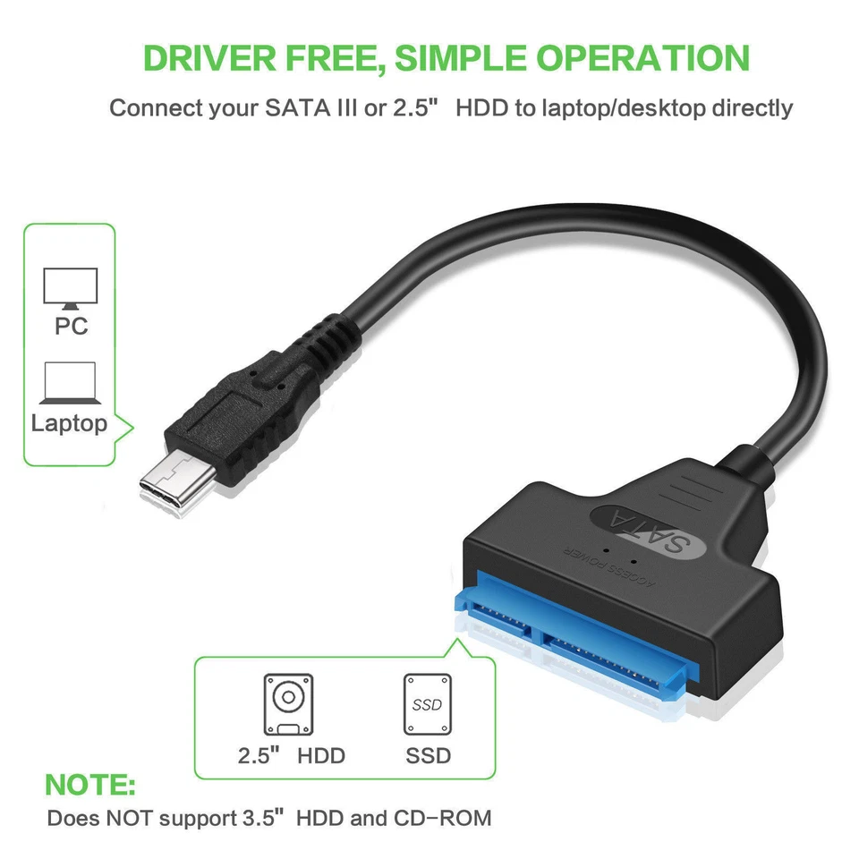 Cabo adaptador USB 3.1 tipo-C para SATA 22 pinos disco rígido driver SSD USB C - Imagem 4 de 4