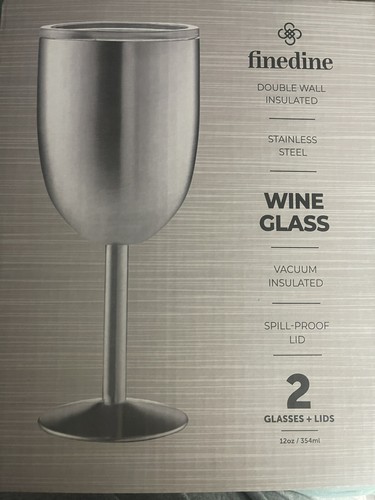 Pair Stainless Steel 12 Oz Wine Glasses Vacuum-Sealed Cap-New in Sealed Box