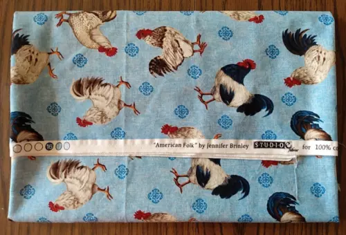 VTG Chicken Rooster Fabric Jennifer Brinley "American Folk" 1 3/8 Yards Cotton