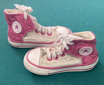 Converse Toddler High Top Shoes Size Infant Pink White Excellent  Condition!