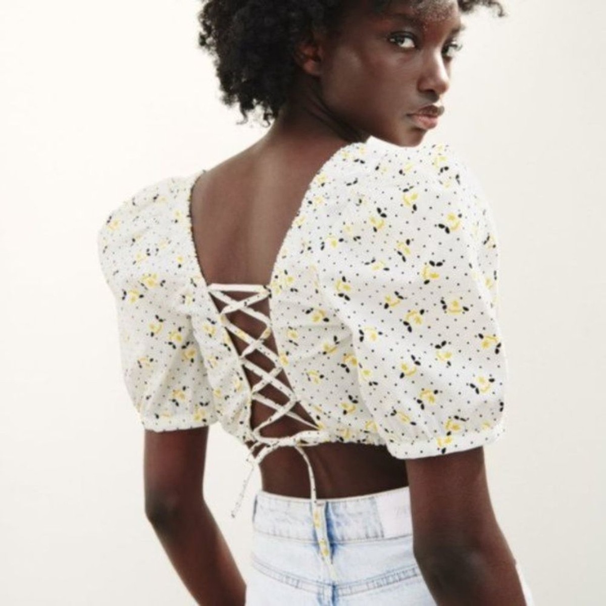 ZARA FLORAL PRINT BALLOON SLEEVE CROP TOP | eBay