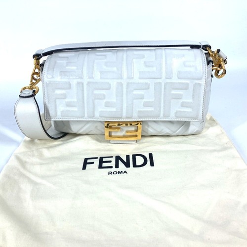 FENDI 8BR600 Zucca Mamma Baguette Shoulder 2WAY Bag Shoulder Bag Leather White - Picture 9 of 17